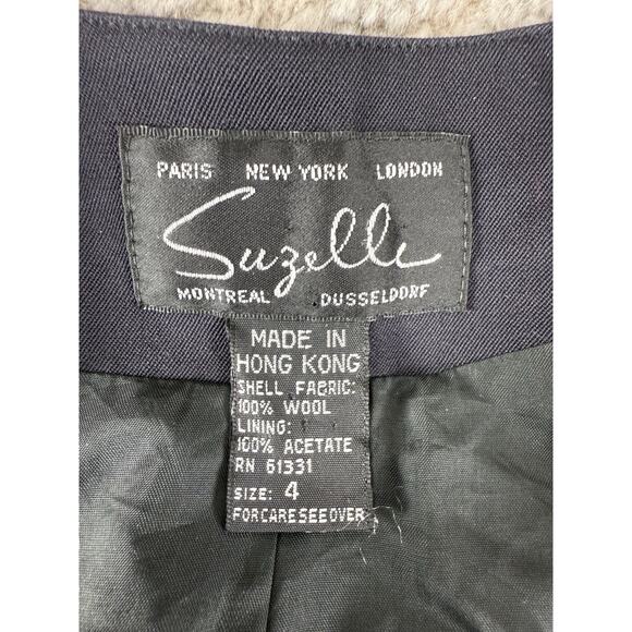 VINTAGE Suzelle Size 4 Embroidered Wool Butterfly Open Front Blazer Jacket - Picture 6 of 8